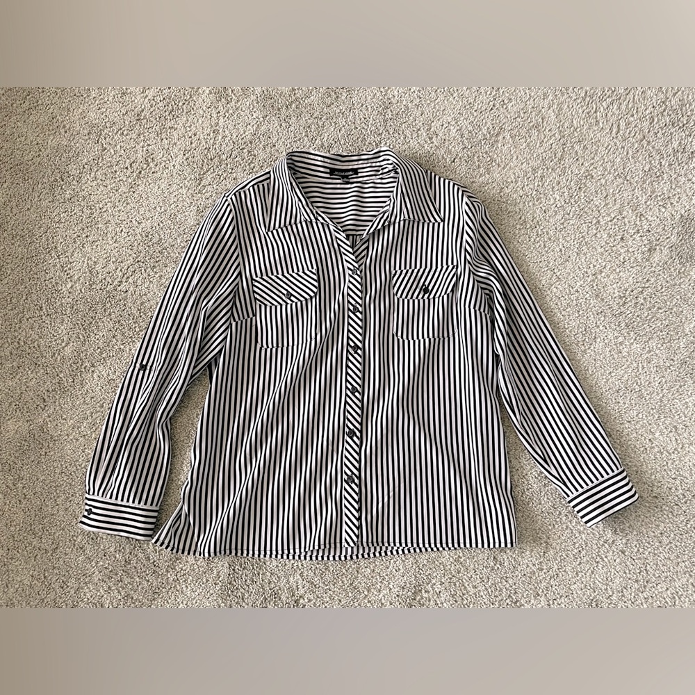 Black and White Striped Button-Up Blouse